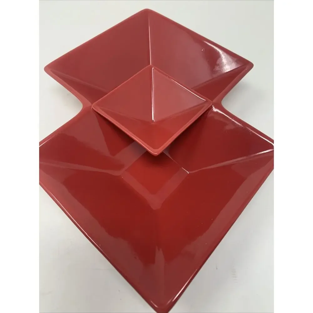 Retro Red Ceramic Geometric Candy/Relish Candy Dish 12x8